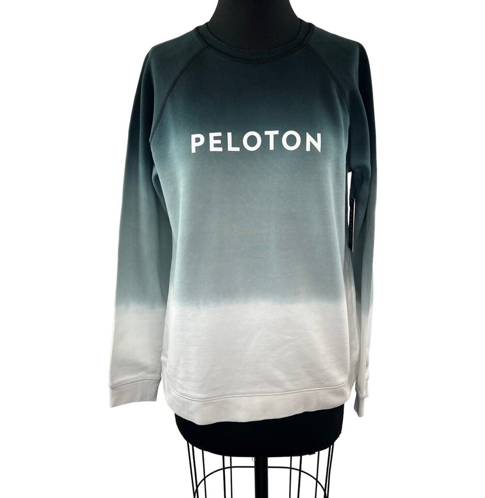 PELOTON Green White Dip Dye Ombre Sweater Crew Long Sleeve Pullover M Medium NEW